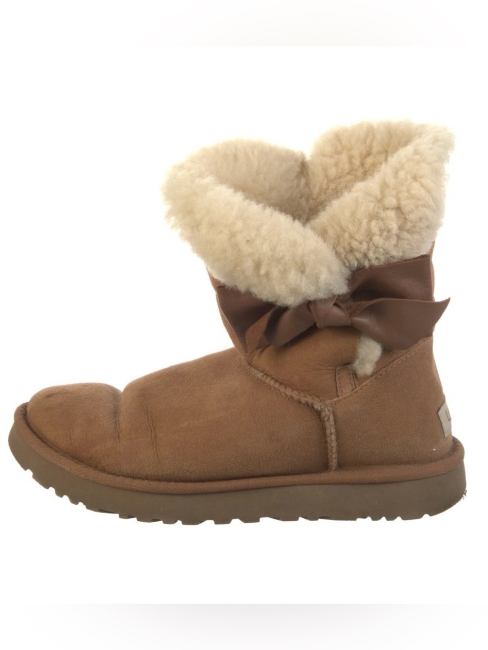 UGG Mini Bow Boot in Chestnut with Cream Shearling